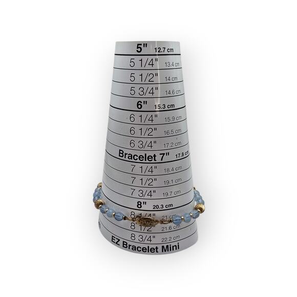 Mid-Century Blue Glass Bead Bracelet with Gold Accents Fishhook Clasp - Picture 7 of 9